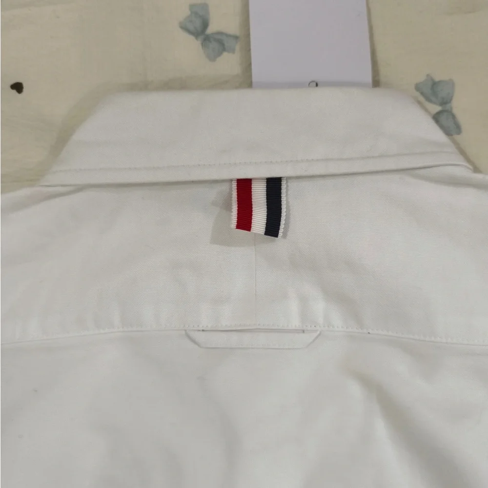 Thom Browne White Button-Down Shirt with Navy and Red Accents - Picture 8 of 8